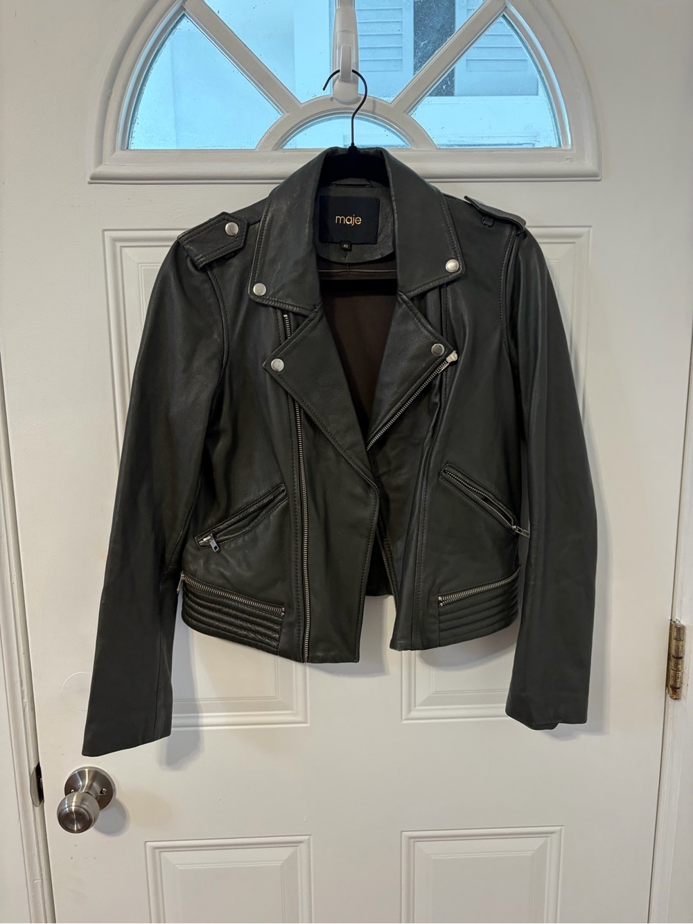 Maje Black lambskin Leather Moto Jacket - Classic Women's Biker Coat sz 40 us 8